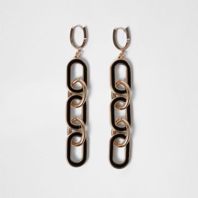 Gold tone curb chain drop earrings